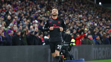 LONDON, ENGLAND - DECEMBER 28: Shkodran Mustafi of Arsenal celebrates as he scores their first goal during the Premier League match between Crystal Palace and Arsenal at Selhurst Park on December 28, 2017 in London, England. (Photo by Dan Istitene/Getty Images)