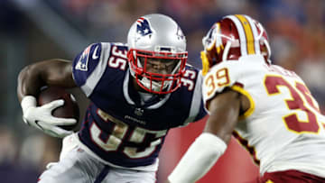 FOXBOROUGH, MA - AUGUST 9 : Mike Gillislee #35 of the New England Patriots in action during the preseason game between the New England Patriots and the Washington Redskins at Gillette Stadium on August 9, 2018 in Foxborough, Massachusetts. (Photo by Maddie Meyer/Getty Images)