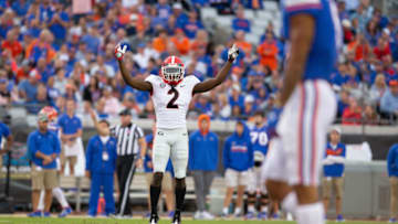 JACKSONVILLE, FL - NOVEMBER 02: Georgia Bulldogs safety Richard Lecounte (2) celebrates during the game between the Georgia Bulldogs and the Florida Gators on November 2, 2019 at TIAA Bank Field in Jacksonville, Fl. (Photo by David Rosenblum/Icon Sportswire via Getty Images)
