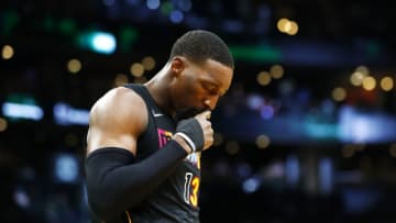 Bam Adebayo #13 of the Miami Heat reacts before the game against the Boston Celtics(Photo by Omar Rawlings/Getty Images)