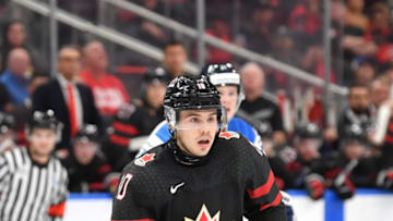EDMONTON, AB - AUGUST 20: Logan Stankoven #10 of Canada skates during the game against Finland in the IIHF World Junior Championship on August 20, 2022 at Rogers Place in Edmonton, Alberta, Canada (Photo by Andy Devlin/ Getty Images)