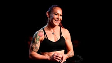 EDMONTON, AB - JULY 24: Cris Cyborg of Brazil holds an open workout session for fans and media at the Starlite Room on July 24, 2019 in Edmonton, Alberta, Canada. (Photo by Jeff Bottari/Zuffa LLC/Zuffa LLC via Getty Images)
