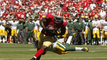 Sep 8, 2013; San Francisco, CA, USA; San Francisco 49ers wide receiver Anquan Boldin (81) catches a touchdown pass against the Green Bay Packers in the second quarter at Candlestick Park. Mandatory Credit: Cary Edmondson-USA TODAY Sports