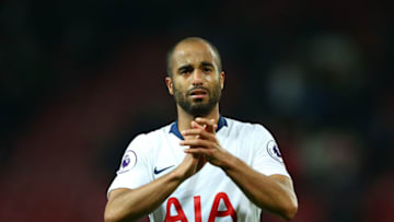 MANCHESTER, ENGLAND - AUGUST 27: Lucas Moura of Tottenham Hotspur celebrates following his sides victory in the Premier League match between Manchester United and Tottenham Hotspur at Old Trafford on August 27, 2018 in Manchester, United Kingdom. (Photo by Tottenham Hotspur FC/Tottenham Hotspur FC via Getty Images)