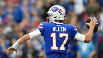 Quarterback Josh Allen #17 of the Buffalo Bills throws a pass in the first quarter against the Tennessee Titans at New Era Field. (Photo by Patrick McDermott/Getty Images)
