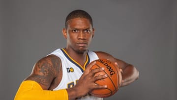 Sep 26, 2016; Indianapolis, IN, USA; Indiana Pacers center Kevin Seraphin (1) poses for photos during media day at Bankers Life Fieldhouse. Mandatory Credit: Trevor Ruszkowski-USA TODAY Sports