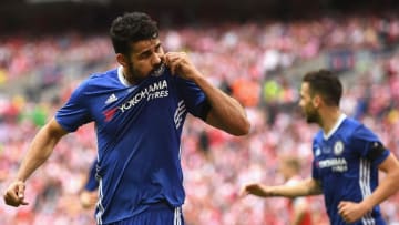 LONDON, ENGLAND - MAY 27: Diego Costa of Chelsea celebrates scoring his sides first goal during the Emirates FA Cup Final between Arsenal and Chelsea at Wembley Stadium on May 27, 2017 in London, England. (Photo by Mike Hewitt/Getty Images)