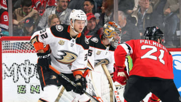 NEWARK, NEW JERSEY - JANUARY 19: Jacob Larsson #32 of the Anaheim Ducks skates against the New Jersey Devils at the Prudential Center on January 19, 2019 in Newark, New Jersey. The Ducks defeated the Devils 3-2. (Photo by Bruce Bennett/Getty Images)