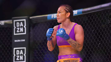INGLEWOOD, CA - JANUARY 25: Cris Cyborg stands in the cage for her featherweight world title fight against Julia Budd at The Forum on January 25, 2020 in Inglewood, California. Cyborg won by TKO in the 4th round. (Photo by Jayne Kamin-Oncea/Getty Images)