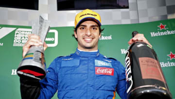 SAO PAULO, BRAZIL - NOVEMBER 17: Carlos Sainz of Spain and McLaren F1 celebrates after later being awarded third place in the F1 Grand Prix of Brazil at Autodromo Jose Carlos Pace on November 17, 2019 in Sao Paulo, Brazil. (Photo by Getty Images/Getty Images)