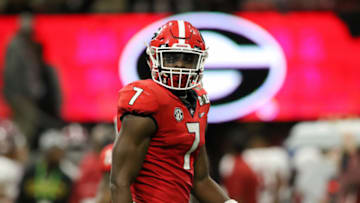 ATLANTA, GA - JANUARY 08: Georgia Bulldogs running back D'Andre Swift (7) during the College Football Playoff National Championship Game between the Alabama Crimson Tide and the Georgia Bulldogs on January 8, 2018 at Mercedes-Benz Stadium in Atlanta, GA. (Photo by Michael Wade/Icon Sportswire via Getty Images)