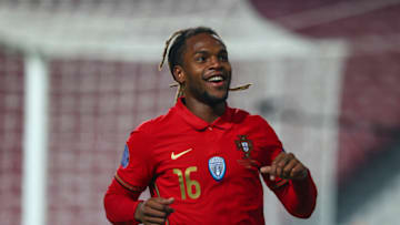LISBON, PORTUGAL - NOVEMBER 11: Renato Sanches of Portugal and Lille celebrates scoring Portugal third goal during the international friendly match between Portugal and Andorra at Estadio da Luz on November 11, 2020 in Lisbon, Portugal. (Photo by Carlos Rodrigues/Getty Images)