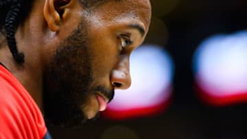 SALT LAKE CITY, UT - OCTOBER 02: Kawhi Leonard #2 of the Toronto Raptors looks on before a game against the Utah Jazz at Vivint Smart Home Arena on October 2, 2018 in Salt Lake City, Utah. NOTE TO USER: User expressly acknowledges and agrees that, by downloading and or using this photograph, User is consenting to the terms and conditions of the Getty Images License Agreement. Mandatory Copyright Notice: Copyright 2018 NBAE (Photo by Alex Goodlett/Getty Images)