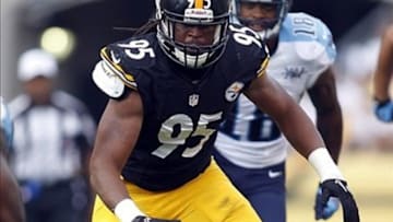 Sep 8, 2013; Pittsburgh, PA, USA; Pittsburgh Steelers linebacker Jarvis Jones (95) chases a fumbled ball against the Tennessee Titans during the third quarter at Heinz Field. The Tennessee Titans won 16-9. Mandatory Credit: Charles LeClaire-USA TODAY Sports
