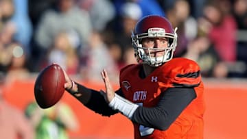 Jan 30, 2016; Mobile, AL, USA; North squad quarterback Cody Kessler of USC (6) looks to throw in the second half of the Senior Bowl at Ladd-Peebles Stadium. Mandatory Credit: Chuck Cook-USA TODAY Sports