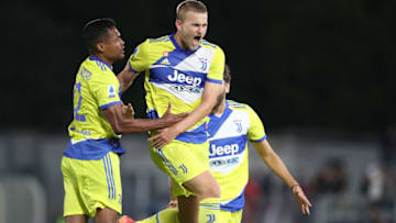 LA SPEZIA, ITALY - SEPTEMBER 22: Matthijs De Ligt of Juventus celebrates after scoring a goal during the Serie A match between Spezia Calcio v Juventus at Stadio Alberto Picco on September 22, 2021 in La Spezia, Italy. (Photo by Gabriele Maltinti/Getty Images)
