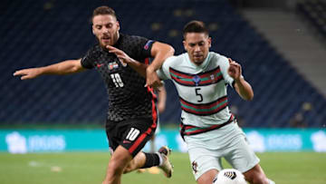 Raphael Guerreiro during the UEFA Nations League A group 3 football match between Portugal and Croatia (Photo by MIGUEL RIOPA/AFP via Getty Images)