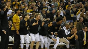 Dec 10, 2016; Columbia, MO, USA; Missouri Tigers players celebrate on the bench after a score during the first half of the game against the Arizona Wildcats at Mizzou Arena. Mandatory Credit: Jay Biggerstaff-USA TODAY Sports