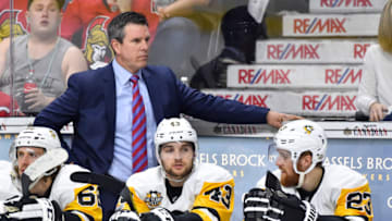 OTTAWA, ON - MAY 17: Head coach Mike Sullivan of the Pittsburgh Penguins looks on against the Ottawa Senators in Game Three of the Eastern Conference Final during the 2017 NHL Stanley Cup Playoffs at Canadian Tire Centre on May 17, 2017 in Ottawa, Ontario, Canada. The Ottawa Senators defeated the Pittsburgh Penguins 5-1. (Photo by Minas Panagiotakis/Getty Images)