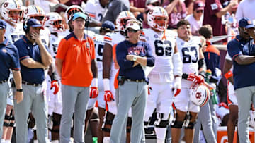 Auburn footballSep 23, 2023; College Station, Texas, USA; Auburn Tigers head coach Hugh Freeze looks on during the first quarter against the Texas A&M Aggies at Kyle Field. Mandatory Credit: Maria Lysaker-USA TODAY Sports
