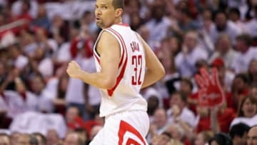 Apr 27, 2013; Houston, TX, USA; Houston Rockets shooting guard Francisco Garcia (32) reacts after making a basket during the second quarter against the Oklahoma City Thunder during game three in the first round of the 2013 NBA playoffs at the Toyota Center. Mandatory Credit: Troy Taormina-USA TODAY Sports