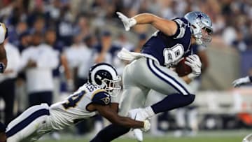 LOS ANGELES, CA - AUGUST 12: Blake Countess #24 of the Los Angeles Rams tackles Blake Jarwin #89 of the Dallas Cowboys during the second half of a presason game at Los Angeles Memorial Coliseum on August 12, 2017 in Los Angeles, California. (Photo by Sean M. Haffey/Getty Images)