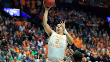 NASHVILLE, TENNESSEE - MARCH 17: Grant Williams #2 of the Tennessee Volunteers shoots the ball against the Auburn Tigers during the final of the SEC Basketball Championships at Bridgestone Arena on March 17, 2019 in Nashville, Tennessee. (Photo by Andy Lyons/Getty Images)