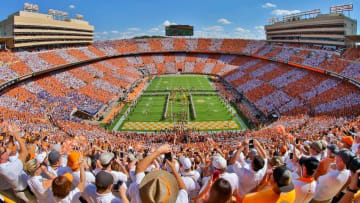 Sep 24, 2016; Knoxville, TN, USA; General view of the Tennessee Volunteers running through the T before the game against the Florida Gators at Neyland Stadium. Mandatory Credit: Randy Sartin-USA TODAY Sports
