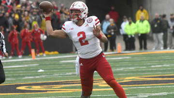 IOWA CITY, IA - NOVEMBER 23: Nebraska Cornhuskers quarterback Adrian Martinez (2) passes the ball during a Big Ten Conference football game between the Nebraska Cornhuskers and the Iowa Hawkeyes on November 23, 2018, at Kinnick Stadium, Iowa City, IA. (Photo by Keith Gillett/Icon Sportswire via Getty Images)