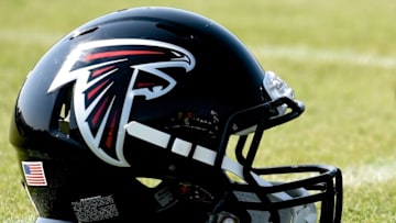 Jul 26, 2014; Atlanta, GA, USA; An Atlanta Falcons helmet on the field during training camp at Falcons Training Complex. Mandatory Credit: Dale Zanine-USA TODAY Sports