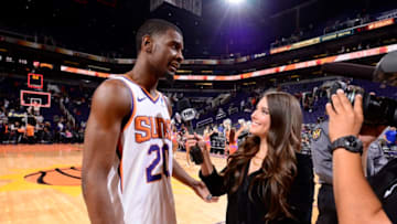 PHOENIX, AZ - APRIL 1: Josh Jackson #20 of the Phoenix Suns is interviewed after a game against the Cleveland Cavaliers on April 1, 2019 at Talking Stick Resort Arena in Phoenix, Arizona. NOTE TO USER: User expressly acknowledges and agrees that, by downloading and or using this photograph, user is consenting to the terms and conditions of the Getty Images License Agreement. Mandatory Copyright Notice: Copyright 2019 NBAE (Photo by Barry Gossage/NBAE via Getty Images)