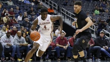 Dec 6, 2015; Atlanta, GA, USA; Florida State Seminoles guard Dwayne Bacon (4) drives to the basket against the VCU Rams in the first half at Philips Arena. Mandatory Credit: Brett Davis-USA TODAY Sports