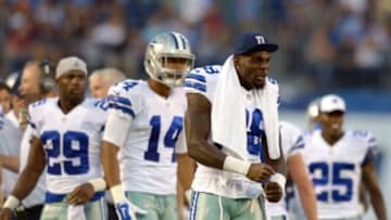 Aug 7, 2014; San Diego, CA, USA; Dallas Cowboys wide receiver Dez Bryant (88) celebrates after a touchdown during the second quarter against the San Diego Chargers at Qualcomm Stadium. Mandatory Credit: Jake Roth-USA TODAY Sports