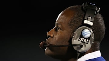 LAWRENCE, KS - OCTOBER 15: Head coach Turner Gill of the Kansas Jayhawks watches from the sidelines during the game against the Oklahoma Sooners on October 15, 2011 at Memorial Stadium in Lawrence, Kansas. (Photo by Jamie Squire/Getty Images)