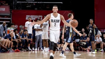 LAS VEGAS, NV - JULY 16: Wade Baldwin IV #2 of the Portland Trail Blazers looks on during the game against the Memphis Grizzlies during the 2018 Las Vegas Summer League on July 16, 2018 at the Thomas & Mack Center in Las Vegas, Nevada. NOTE TO USER: User expressly acknowledges and agrees that, by downloading and/or using this photograph, user is consenting to the terms and conditions of the Getty Images License Agreement. Mandatory Copyright Notice: Copyright 2018 NBAE (Photo by David Dow/NBAE via Getty Images)