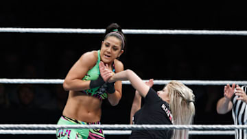 PARIS, FRANCE - MAY 19: Alexa Bliss (R) in action vs Bayley during WWE Live AccorHotels Arena Popb Paris Bercy on May 19, 2018 in Paris, France. (Photo by Sylvain Lefevre/Getty Images)