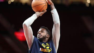 PORTLAND, OREGON - FEBRUARY 27: JaMychal Green #0 of the Denver Nuggets warms up before the game against the Portland Trail Blazers at Moda Center on February 27, 2022 in Portland, Oregon. NOTE TO USER: User expressly acknowledges and agrees that, by downloading and or using this photograph, User is consenting to the terms and conditions of the Getty Images License Agreement (Photo by Abbie Parr/Getty Images)