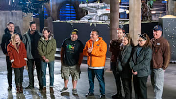 Team Duff featuring Ben Turner, Natalie Sideserf, Sonny Robinson, Geof Manthorne, and Duff Goldman, Team Buddy featuring Buddy Valastro, Becky Blaso, Ralph Attanasia, Liz Good, and Mauro Castano, as seen on Buddy vs Duff, Season 2. Photo courtesy Food Network
