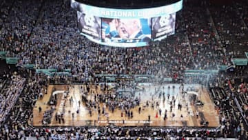 GLENDALE, AZ - APRIL 03: Confetti falls as the North Carolina Tar Heels celebrate after defeating the Gonzaga Bulldogs during the 2017 NCAA Men's Final Four National Championship game at University of Phoenix Stadium on April 3, 2017 in Glendale, Arizona. The Tar Heels defeated the Bulldogs 71-65. (Photo by Ronald Martinez/Getty Images)