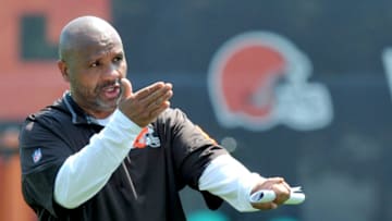 BEREA, OH - JUNE 1, 2016: Head coach Hue Jackson of the Cleveland Browns gives directions to players during an OTA on June 1, 2016 at the Cleveland Browns training facility in Berea, Ohio. (Photo by Nick Cammett/Diamond Images/Getty Images)