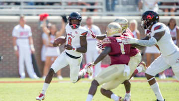 TALLAHASSEE, FL - OCTOBER 21: Quarterback Lamar Jackson