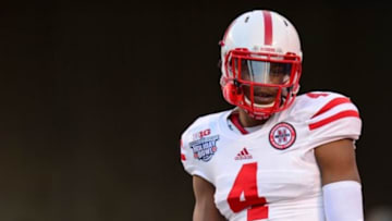 Dec 27, 2014; San Diego, CA, USA; Nebraska Cornhuskers defensive end Randy Gregory (4) looks on before the game against the USC Trojans in the 2014 Holiday Bowl at Qualcomm Stadium. Mandatory Credit: Jake Roth-USA TODAY Sports