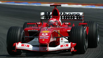 HOCKENHEIM, GERMANY - AUGUST 3: Michael Schumacher of Germany and Ferrari in action during the Formula One German Grand Prix at Hockenheim on August 3, 2003 in Hockenheim, Germany. (Photo by Mark Thompson/Getty Images)