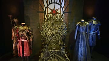 BELFAST, NORTHERN IRELAND - APRIL 10: The Iron Throne room can be seen on display at the Game Of Thrones: The Touring Exhibition press launch at Titanic Exhibition Centre on April 10, 2019 in Belfast, Northern Ireland. Today sees the debut of the Game of Thrones: The Touring Exhibition which combines costumes, authentic props and majestic settings from all seven seasons of the television series including two never before seen sets, The Winterfell Crypt and Dragon Skull Pit ahead of season eight. (Photo by Charles McQuillan/Getty Images)