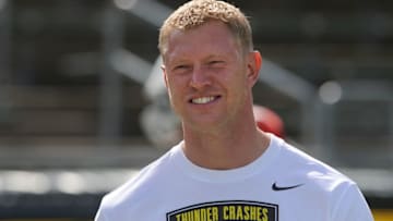 EUGENE, OR - APRIL 27: Offensive coordinator Scott Frost looks on during warm ups before the Oregon Spring Game at Autzen Stadium on April 27, 2013 in Eugene, Oregon. (Photo by Steve Dykes/Getty Images)