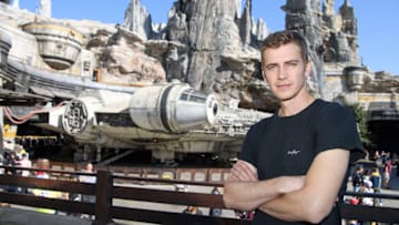 ANAHEIM, CA - OCTOBER 29: In this handout photo provided by Disneyland Resort, actor Hayden Christensen poses in front of the Millennium Falcon: Smugglers Run in Star Wars: Galaxys Edge while vacationing at Disneyland Park on October 29, 2019 in Anaheim, California. (Photo by Richard Harbaugh/Disneyland Resort via Getty Images)