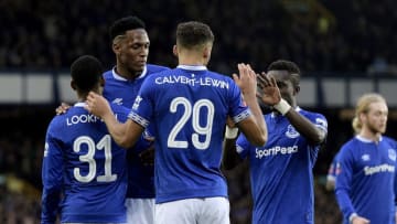 LIVERPOOL, ENGLAND - JANUARY 5: Ademola Lookman (L) of Everton celebrates his goal with Yerry Mina during the Emirates FA Cup Third Round match between Everton and Lincoln City at Goodison Park on January 5, 2019 in Liverpool, England. (Photo by Tony McArdle/Everton FC via Getty Images)