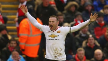 LIVERPOOL, ENGLAND - JANUARY 17: Wayne Rooney of Manchester United celebrates after scoring the winning goal during the Barclays Premier League match between Liverpool and Manchester United at Anfield on January 17, 2016 in Liverpool, England. (Photo by Alex Livesey/Getty Images)