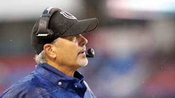 Aug 13, 2016; Orchard Park, NY, USA; Indianapolis Colts head coach Chuck Pagano on the sideline during the first half against the Buffalo Bills at Ralph Wilson Stadium. Mandatory Credit: Kevin Hoffman-USA TODAY Sports