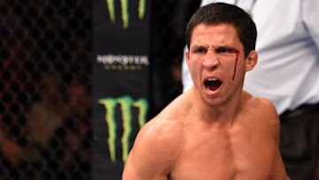 LAS VEGAS, NV - FEBRUARY 06: Joseph Benavidez celebrates after defeating Zach Makovsky in their flyweight bout during the UFC Fight Night event at MGM Grand Garden Arena on February 6, 2016 in Las Vegas, Nevada. (Photo by Josh Hedges/Zuffa LLC/Zuffa LLC via Getty Images)